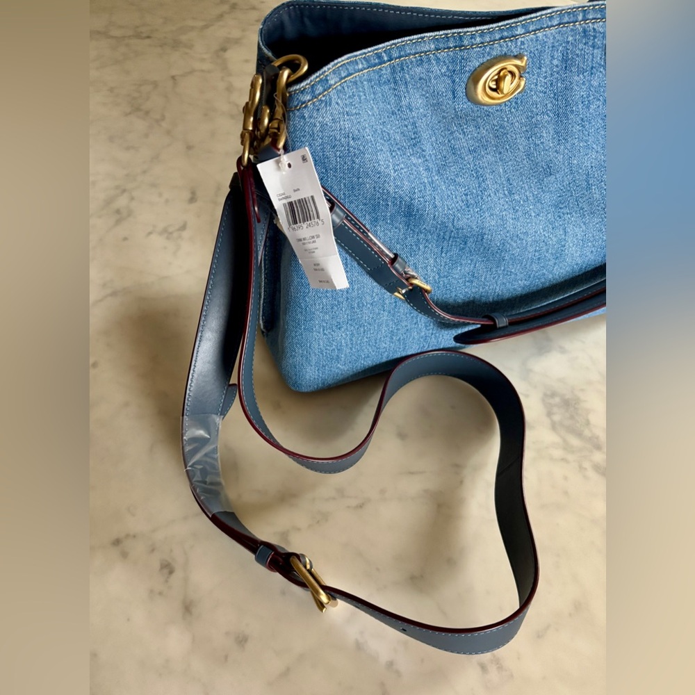 Coach Denim Shoulder Bag with Blue Leather Strap and Tan Tag - Picture 3 of 11